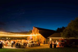 Barn and String lights during the night