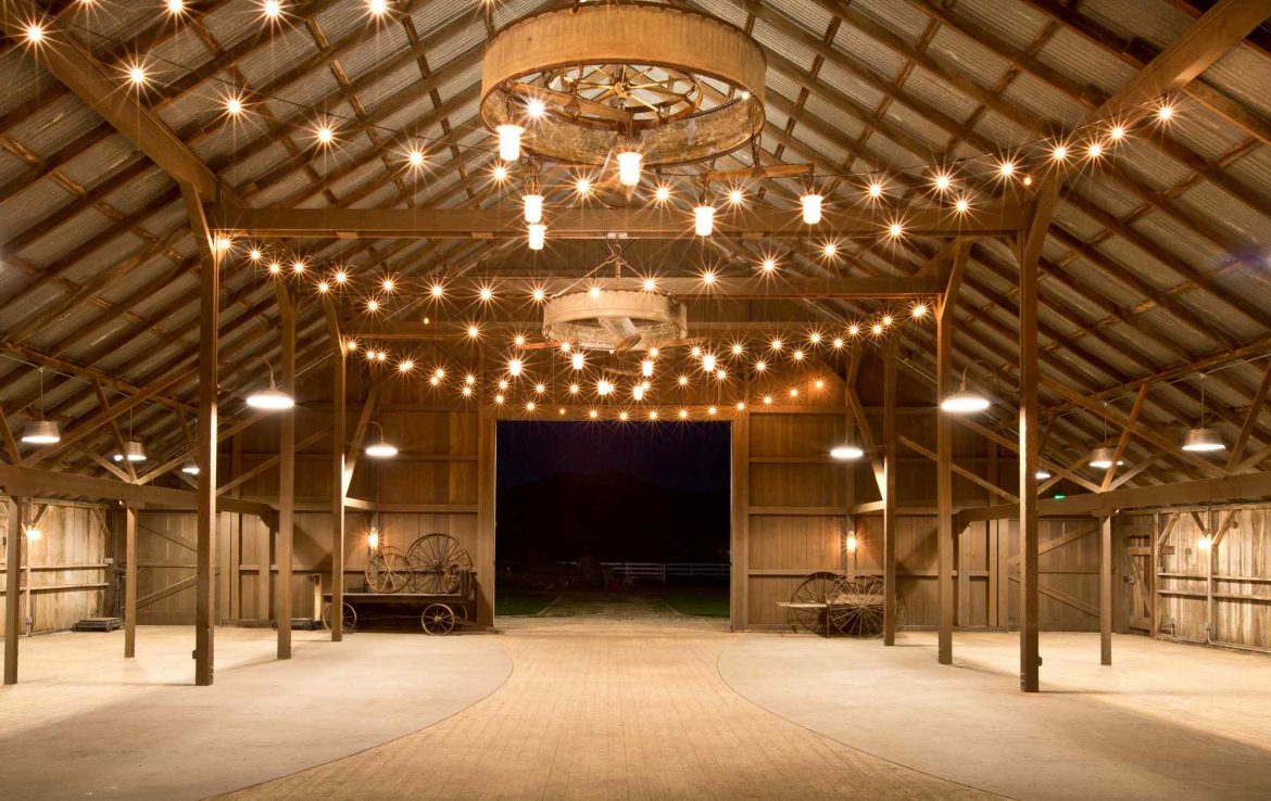 White Barn Lined with Lights